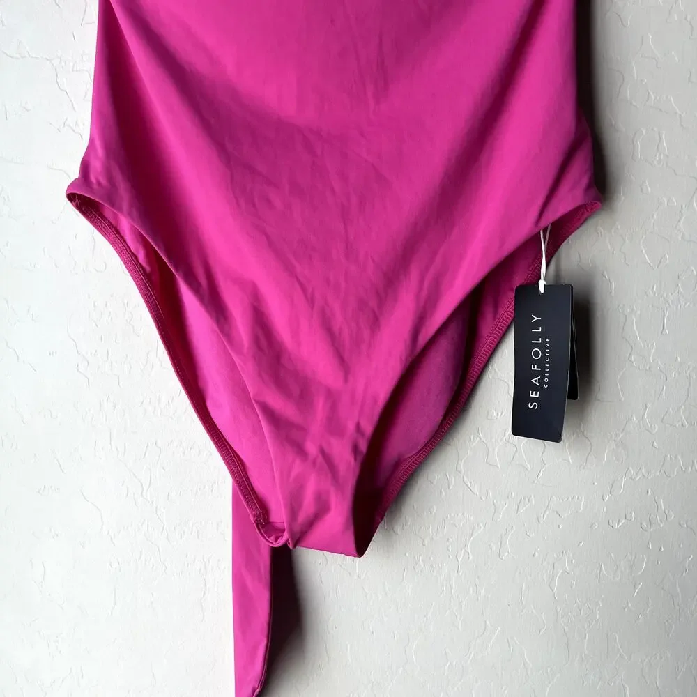 NEW Seafolly Collective Hot Pink Halter Bandeau One Piece‎ Swimsuit Size 10